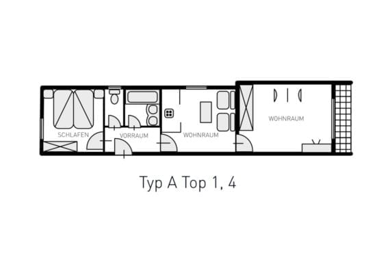 Grundriss Typ A - Ferienwohnungen in Filzmoos, Appartementhaus St. Georg