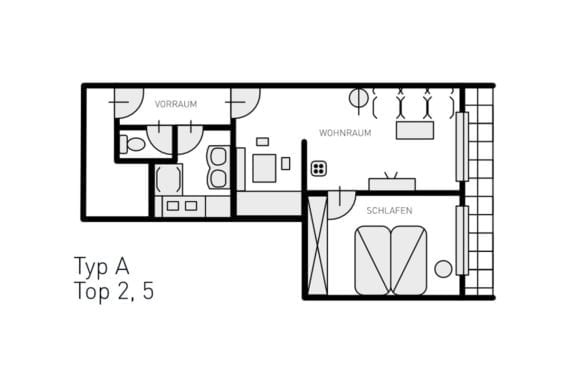 Grundriss Typ A - Ferienwohnungen in Filzmoos, Appartementhaus St. Georg